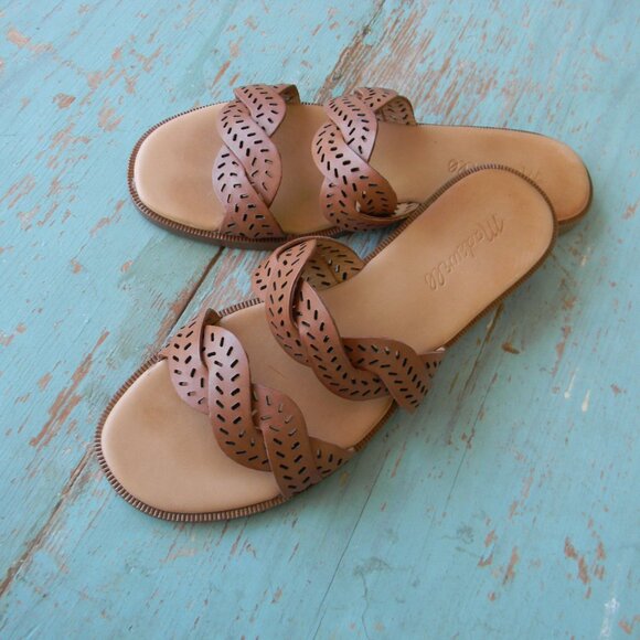 MADEWELL BROWN LEATHER PERFORATED CRISS-CROSS SANDALS SZ 6 - Picture 1 of 6
